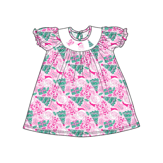 preorder GSD4306 Christmas Santa Tree Cane Candy Short Sleeve Girls Dress