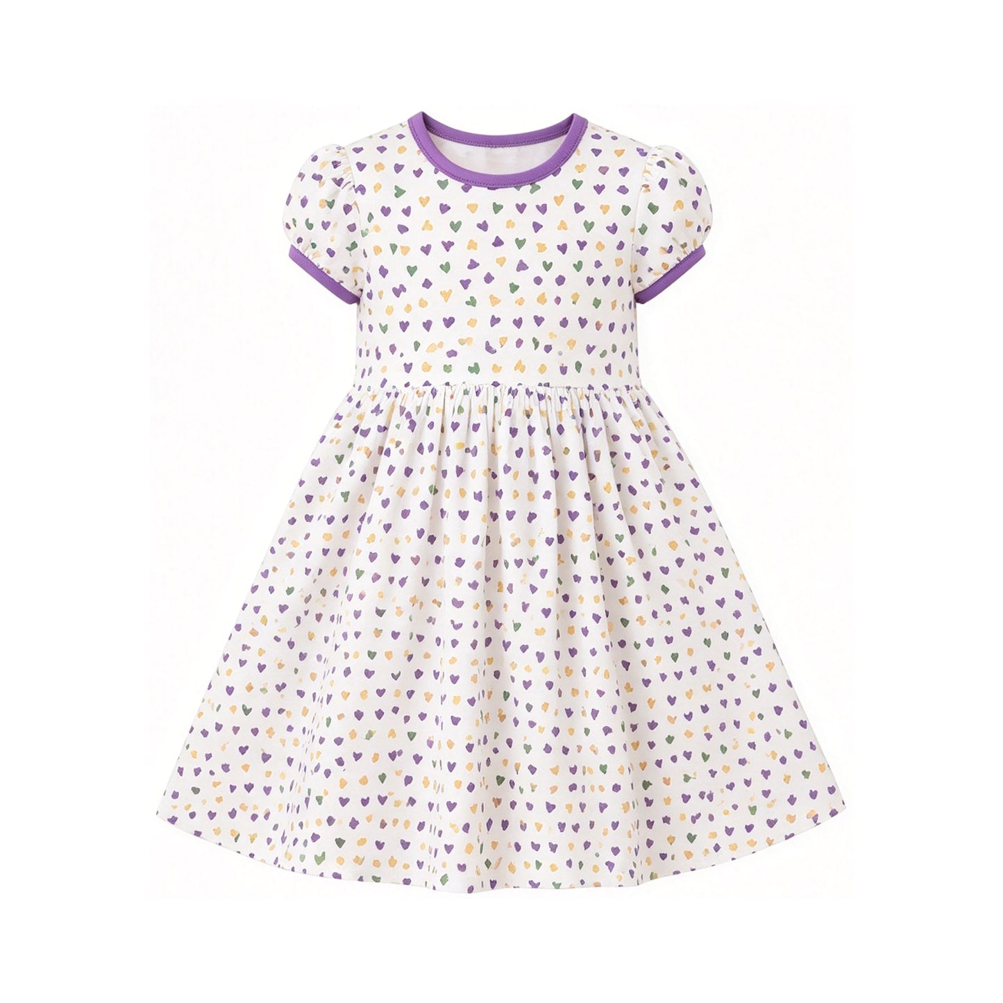 preorder GSD4313 Mardi Gras Heart Short Sleeve Girls Dress