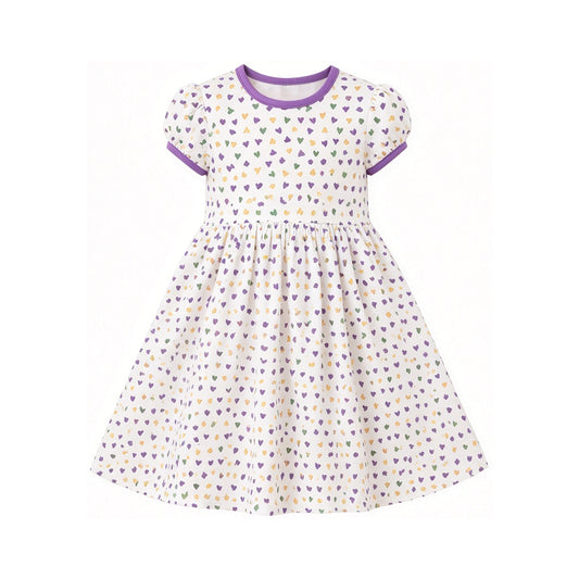 preorder GSD4313 Mardi Gras Heart Short Sleeve Girls Dress