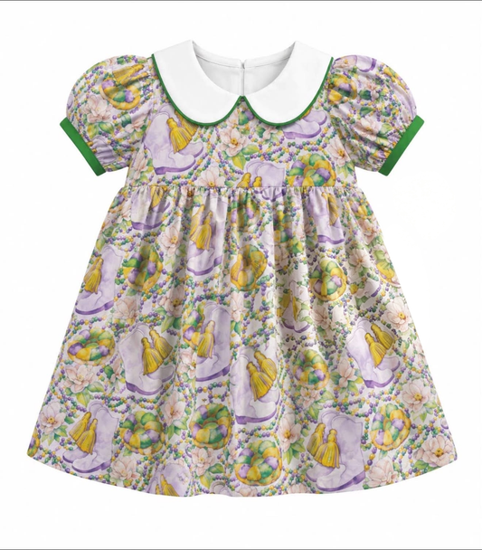 preorder GSD4316 Mardi Gras Boots Short Sleeve Girls Dress
