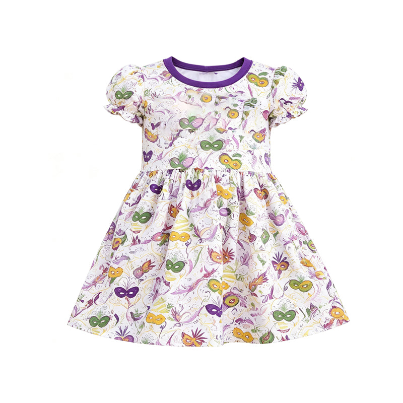 preorder GSD4317 Mardi Gras Mask Short Sleeve Girls Dress
