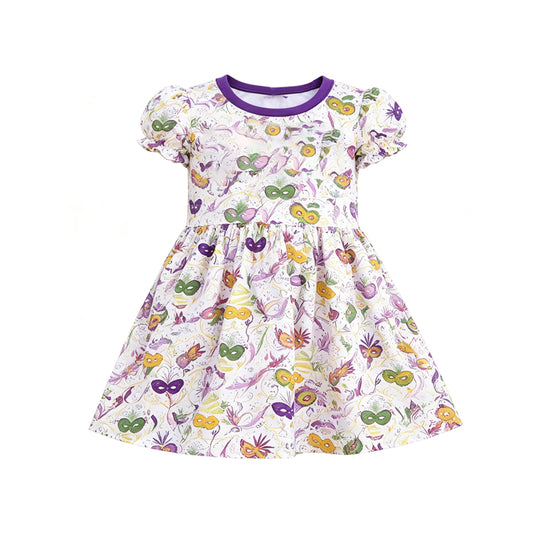 preorder GSD4317 Mardi Gras Mask Short Sleeve Girls Dress