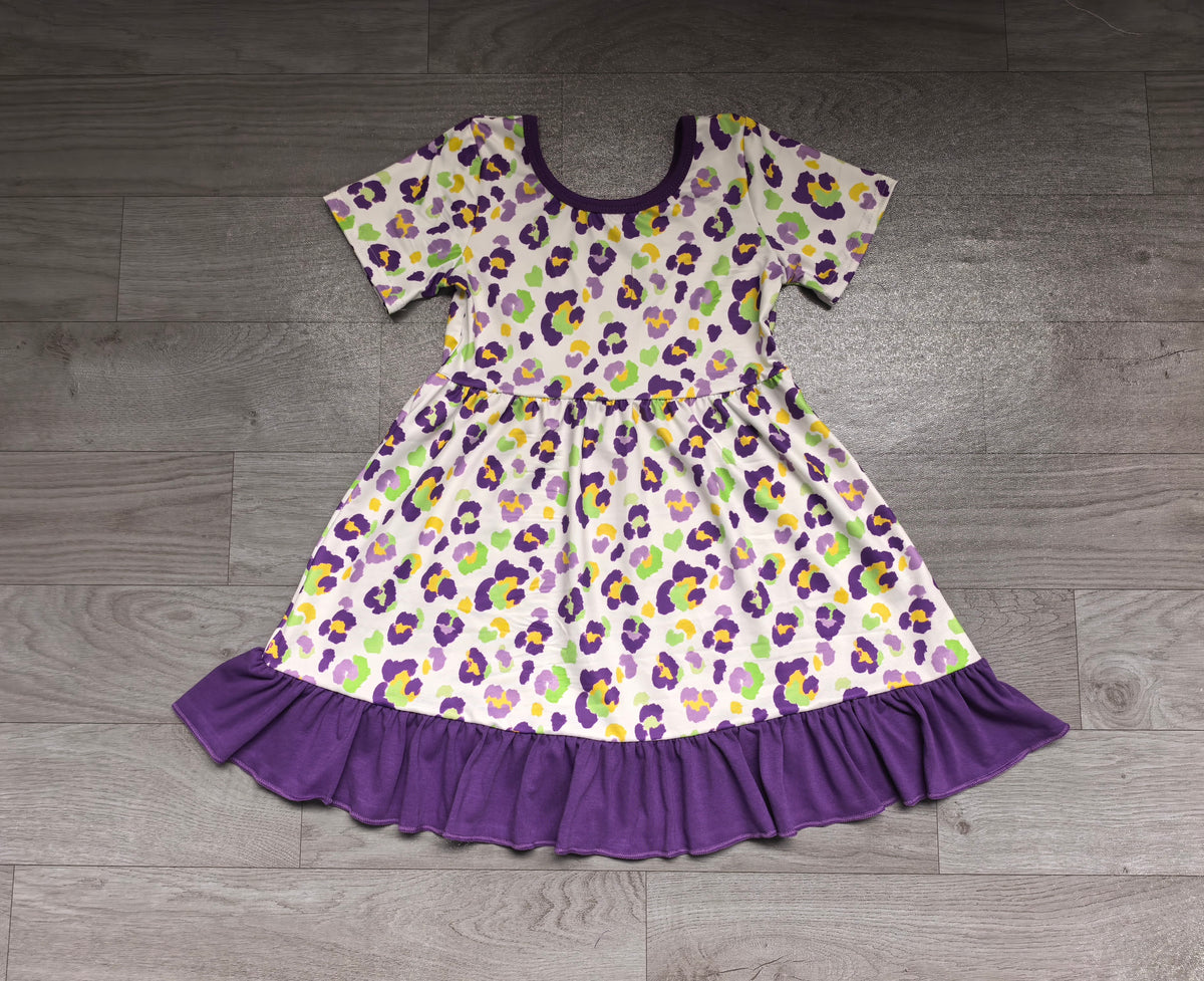 preorder Samples GSD4321 St Patrick Leoaprd Purple Short Sleeve Girls Dress