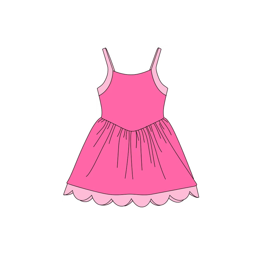preorder GSD4322 Yoga Hot PInk Scallop Girls Dress