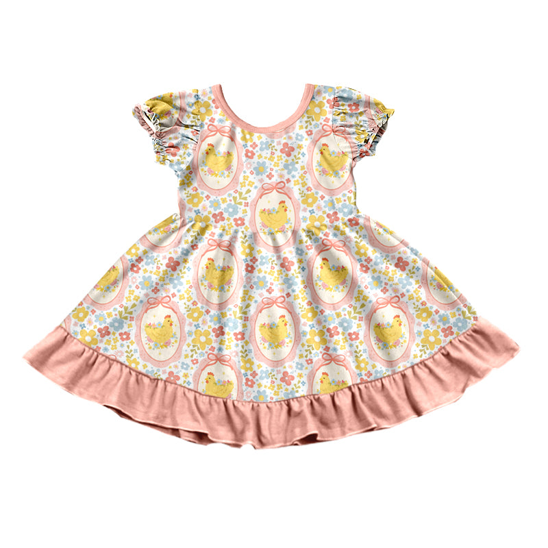 preorder GSD4326 Chick Flowers Short Sleeve Girls Dress