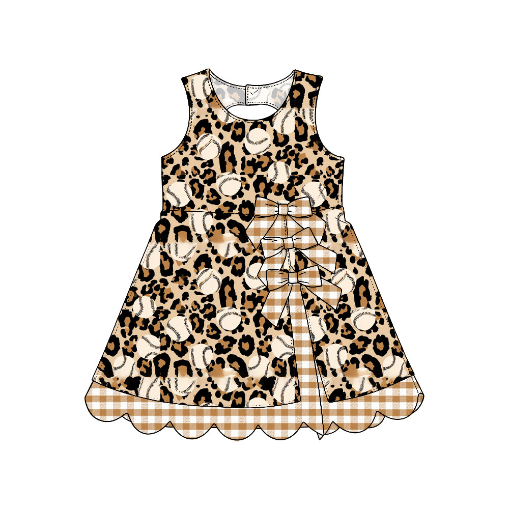 preorder GSD4328 Yoga Baseball Leopard Sleeveless Girls Dress