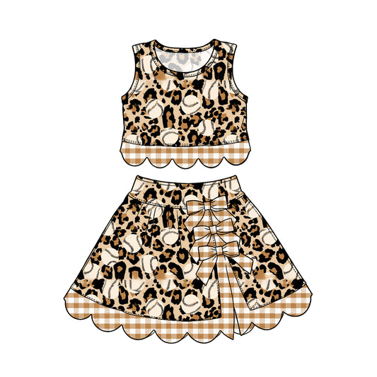 preorder GSD4330 Yoga Baseball Leopard Sleeveless Skorts Girls Dress
