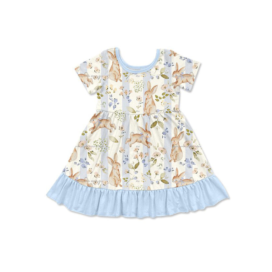 preorder GSD4331 Easter Rabbit Blue Short Sleeve Girls Dress