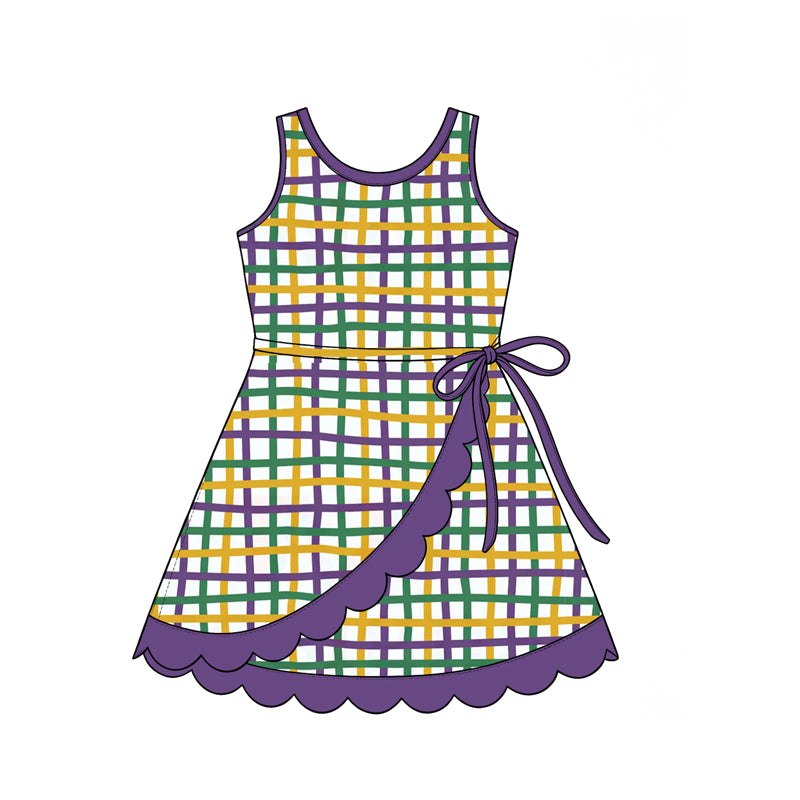 preorder GSD4333 Yoga Mardi Gras Checkered Sleeveless Girls Dress