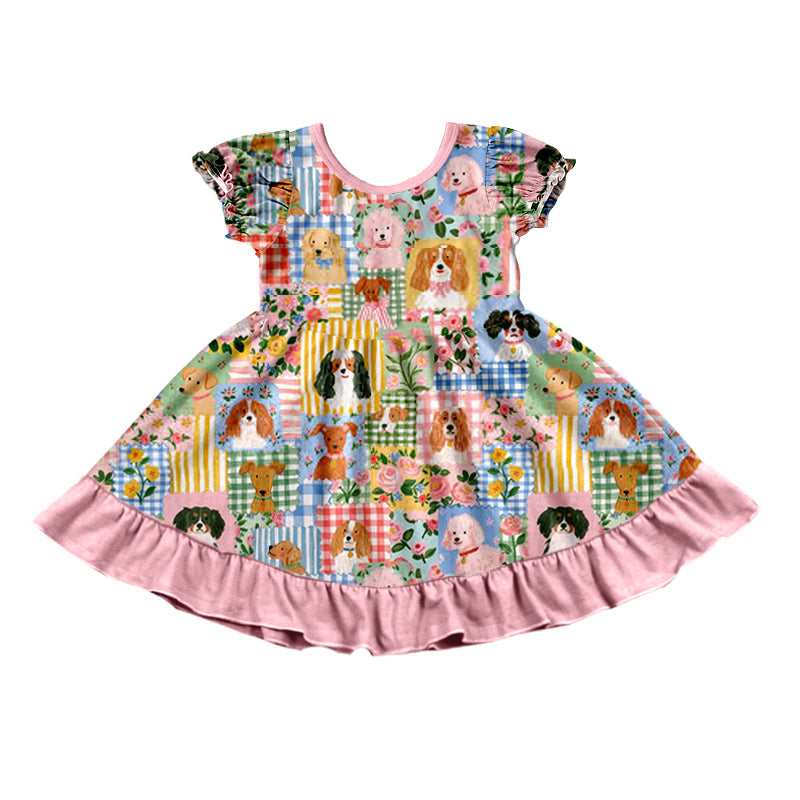 preorder GSD4335 Cute Dog Pet Flowers Short Sleeve Girls Dress