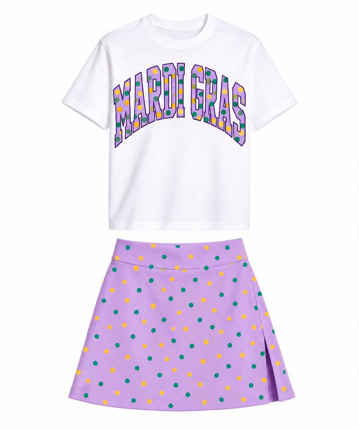 preorder GSD4338 Mardi Gras Short Sleeve Yoga Dot Purple Skorts Girls Set