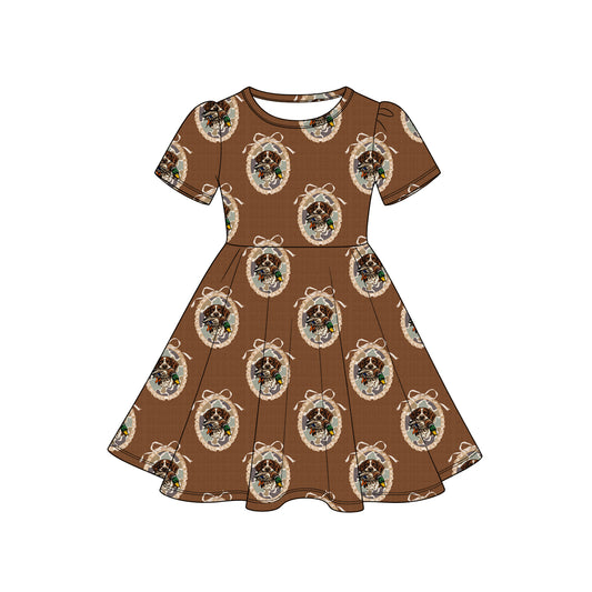 preorder GSD4339 Hunting Duck Dog Brown Short Sleeve Girls Dress