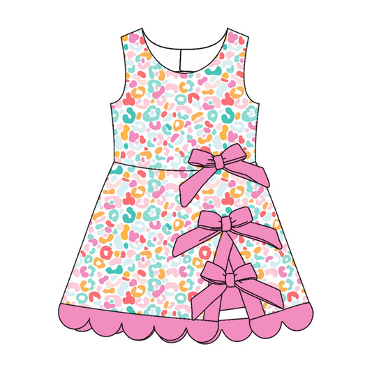 preorder GSD4342 Leopard Bows Sleeveless Skorts Girls Dress