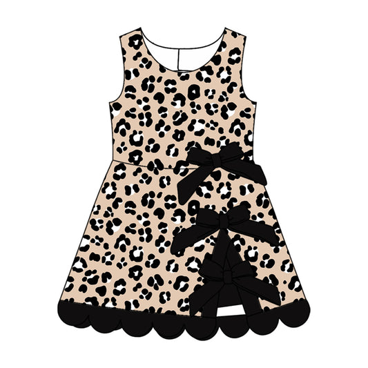 preorder GSD4343 Leopard Bows Sleeveless Skorts Girls Dress