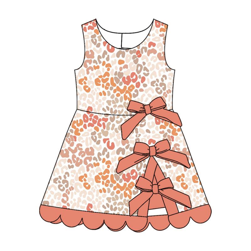 preorder GSD4344 Leopard Bows Sleeveless Skorts Girls Dress
