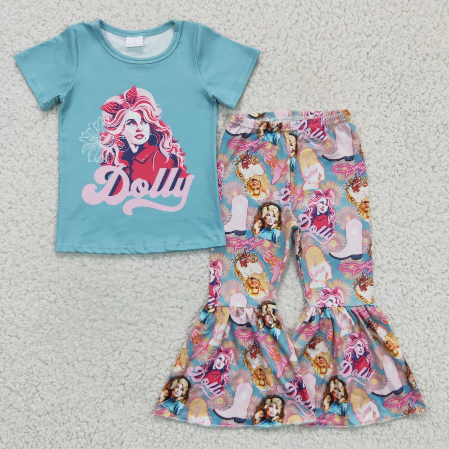 GSPO0224 Singer Blue Short Sleeve Pants Girls Set