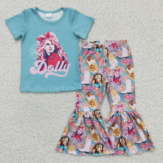 GSPO0224 Singer Blue Short Sleeve Pants Girls Set