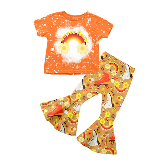 preorder GSPO0732 Keep Rainbow Orange Short Sleeves Roller Skates Bell-bottoms Girls Clothes