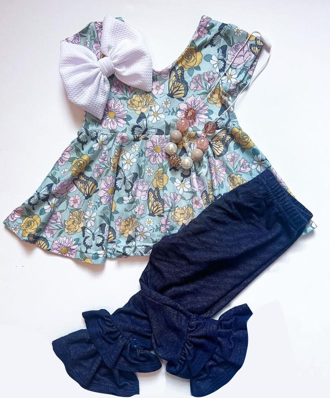 preorder GSPO0753 Colorful Short Sleeve Blue Denim Jeans Girls Clothes