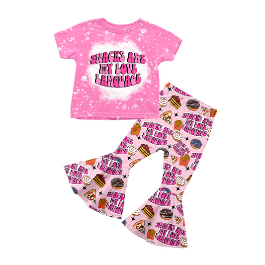 preorder GSPO0789 snacks cake pizza pink short sleeve pants girls set kids clothes