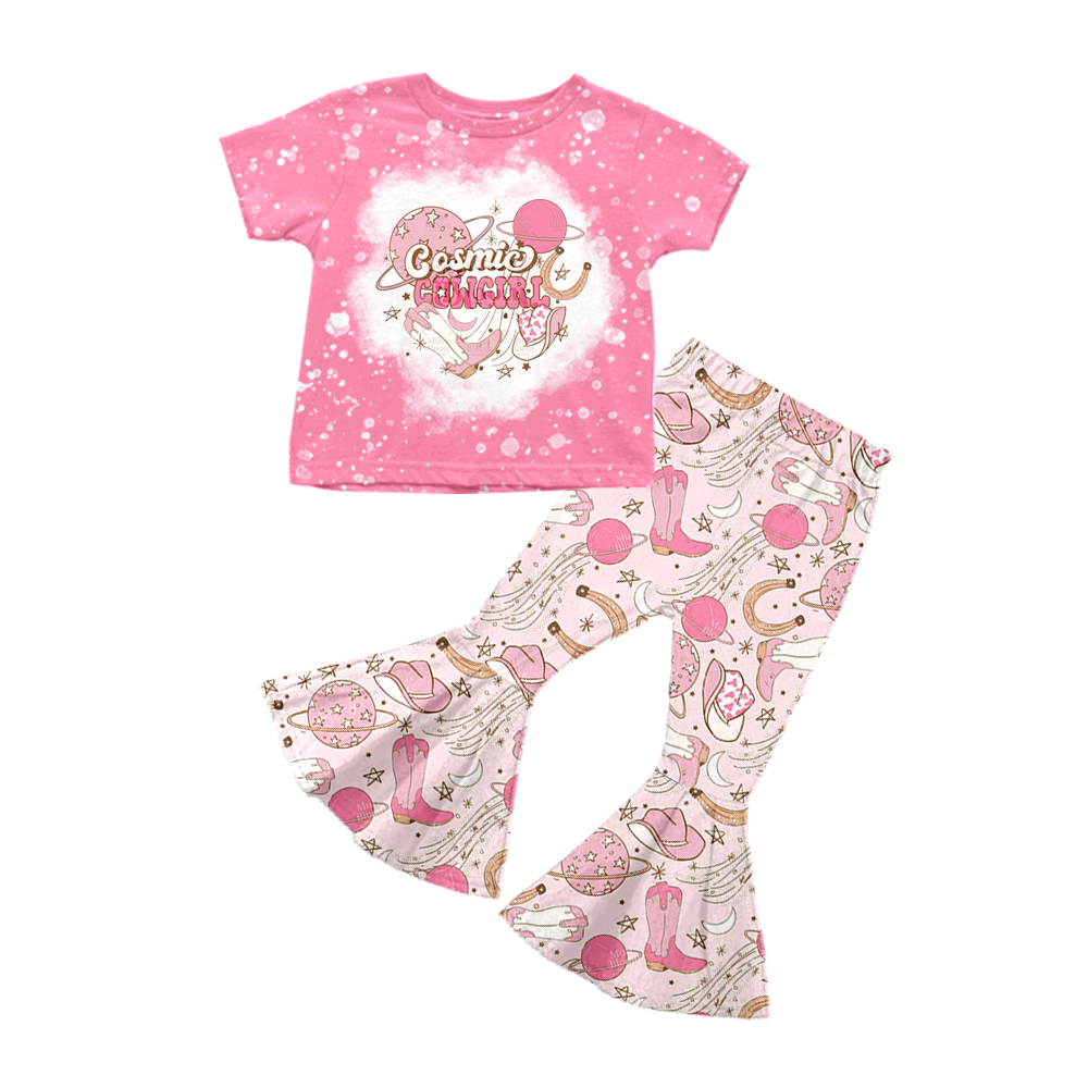 preorder GSPO0857 Cowgirl boot hat pink short sleeve pants girl set