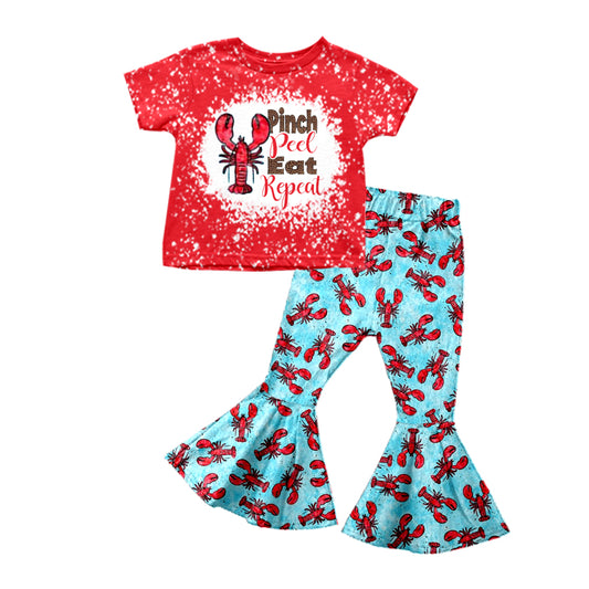 preorder GSPO0884 Pinch crayfish red short sleeve blue pants girls set