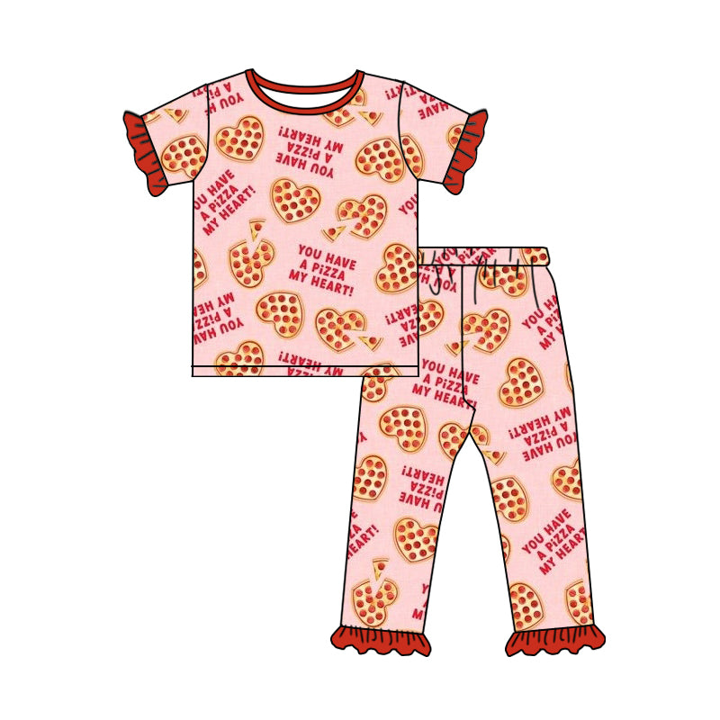 preorder GSPO0886 Heart pizza pink short sleeve pants girls pajamas