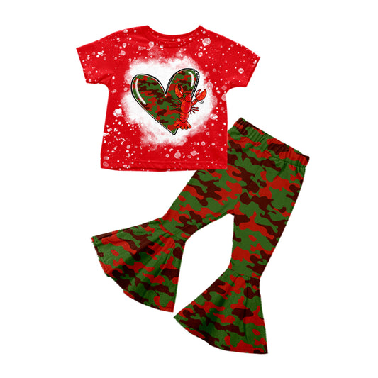 preorder GSPO0899 Cray heart red short sleeve camo pants girls set