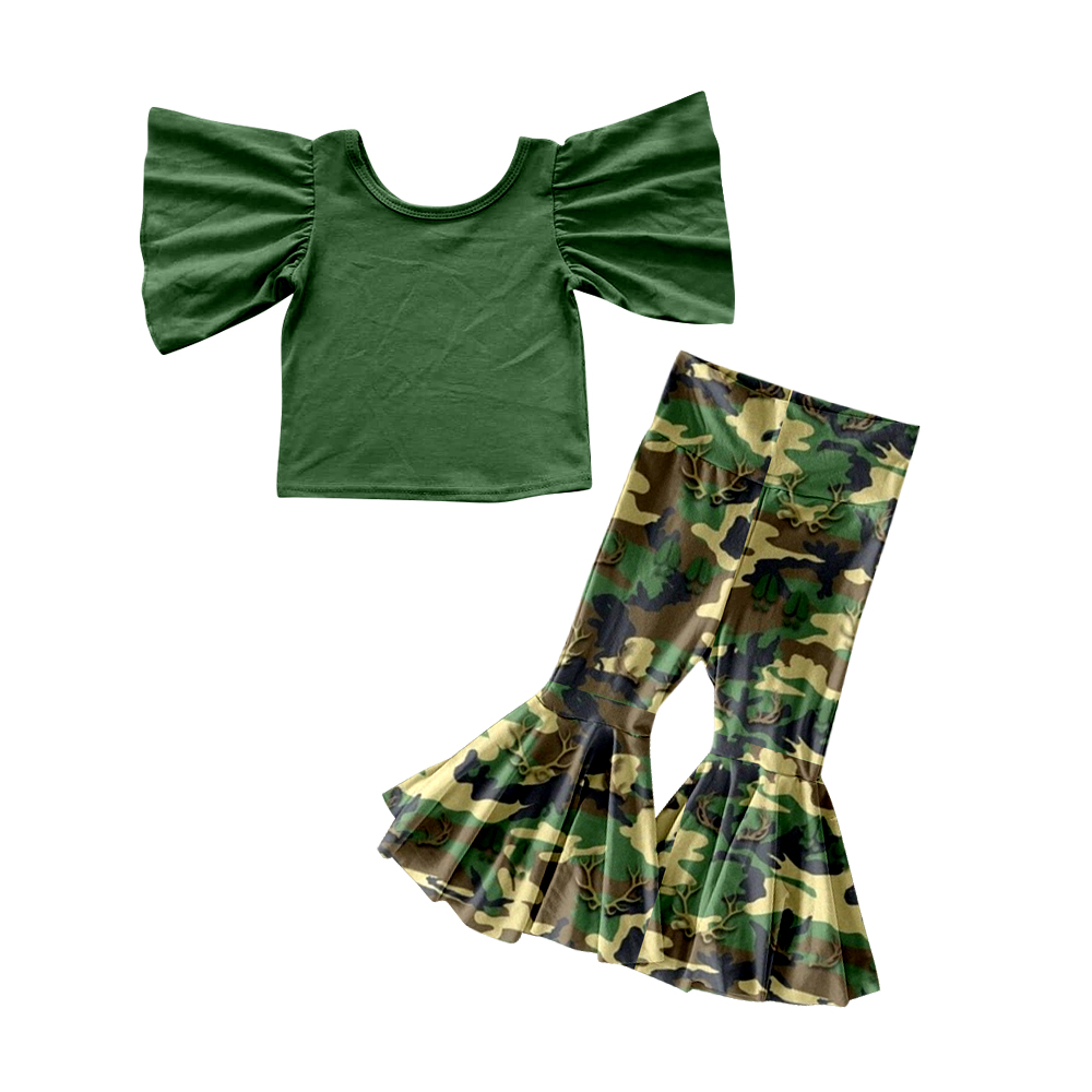 preorder GSPO0903 Green short sleeve camo pants girls set