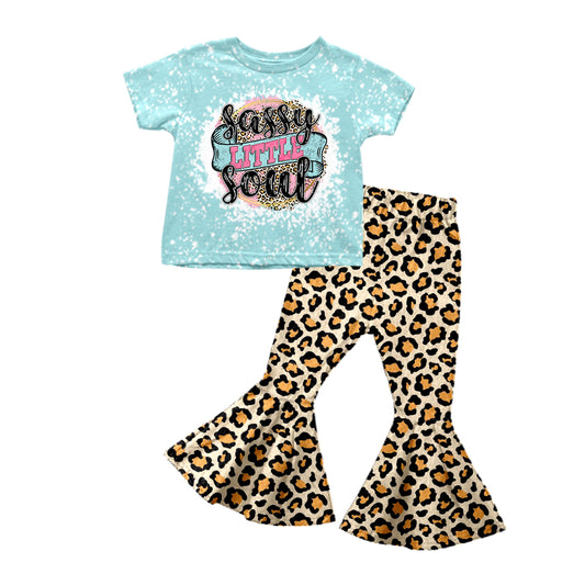 preorder GSPO0925 Sassy little soul blue short sleeve leopard pants girls set