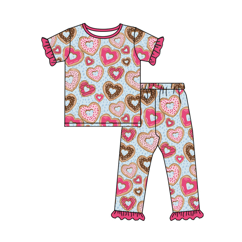 preorder GSPO0963 Valentine's Day heart donut short sleeve pants girls set