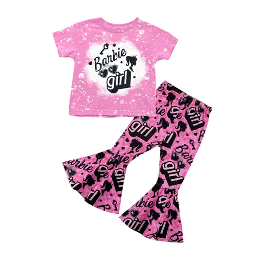 preorder GSPO0988 Cartoon BA girl short sleeve hot pink pants girls set