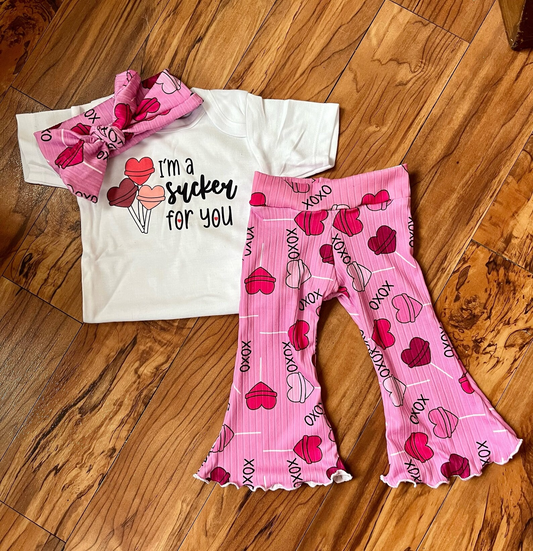 preorder GSPO1026 Valentine's Day short sleeve pink heart pants girls set