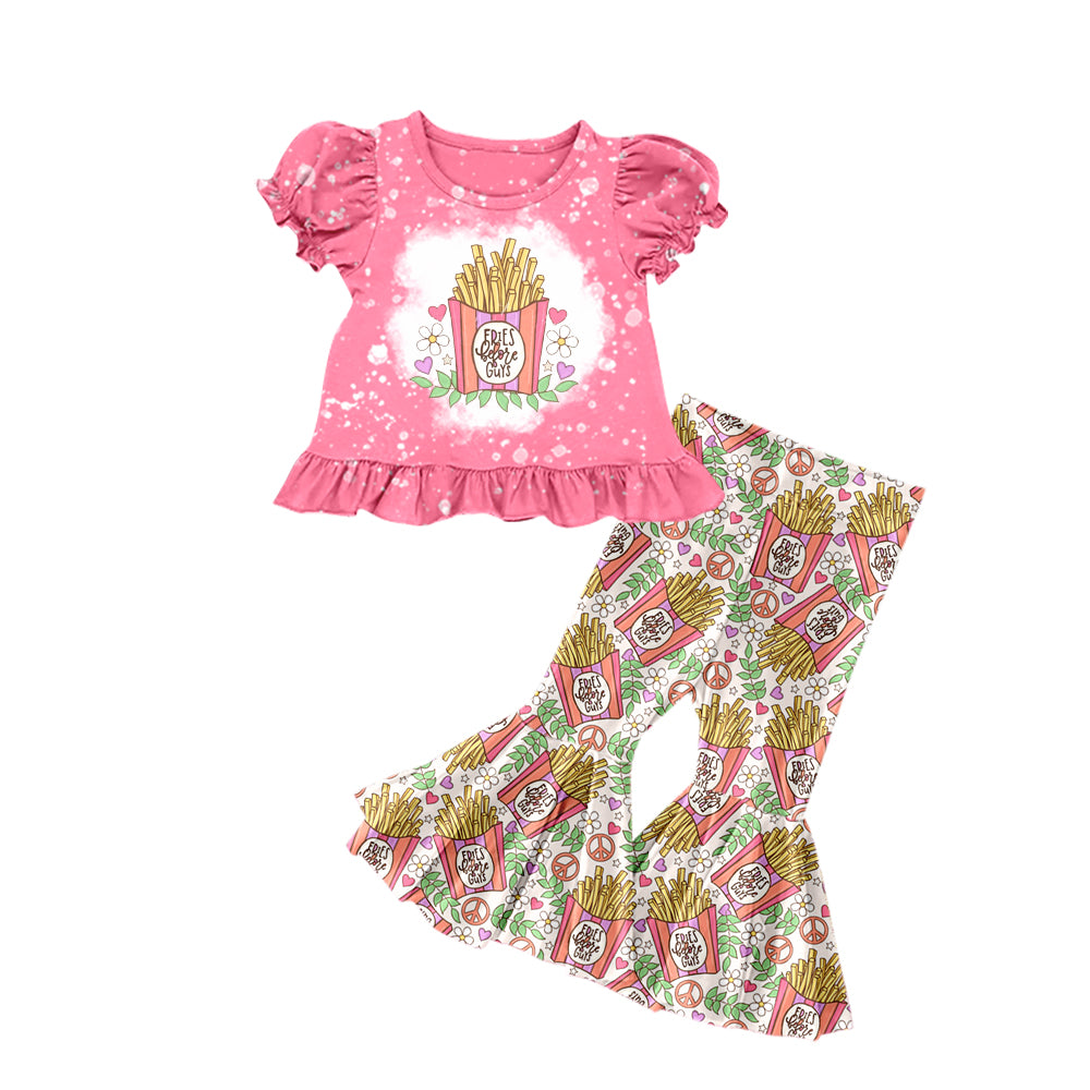 preorder GSPO1082 Valentine's Day heart chips pink short sleeve pants girls set