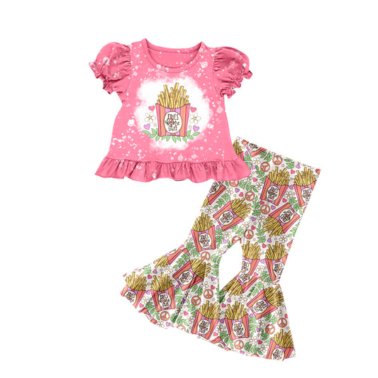 preorder GSPO1082 Valentine's Day heart chips pink short sleeve pants girls set