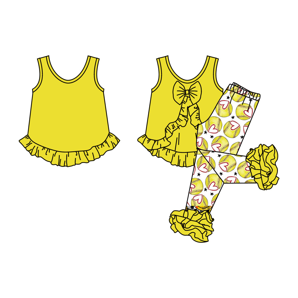 preorder GSPO1085 Softball yellow sleeveless ruffles pants girls set