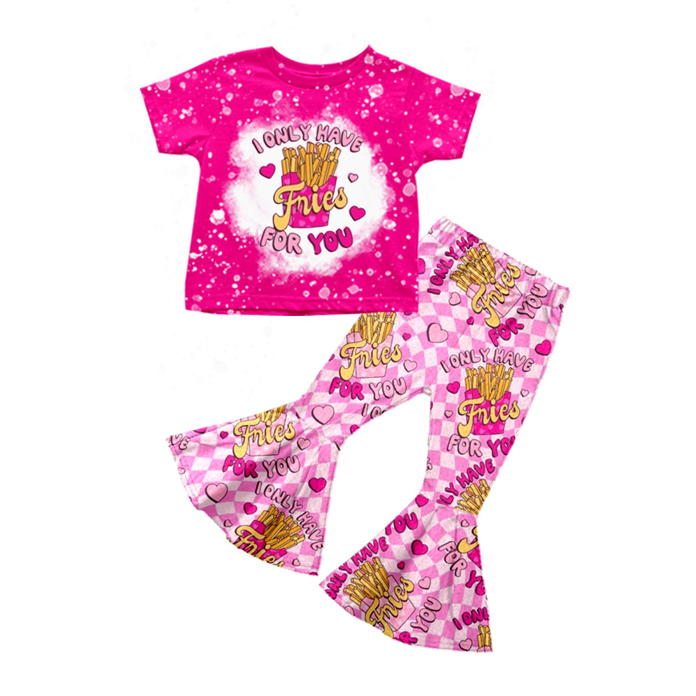 preorder GSPO1087 I only have fries for you hot pink short sleeve pink checkered pants girls set