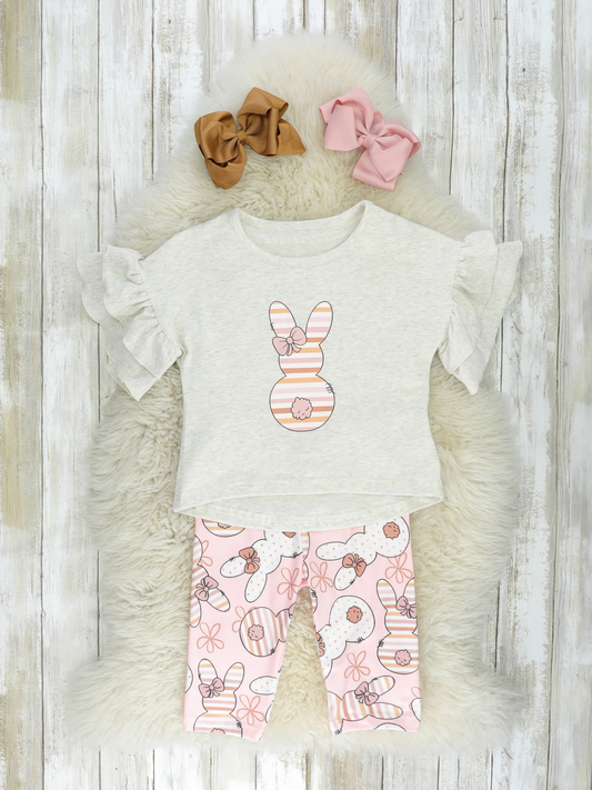 preorder GSPO1105 Easter rabbit short sleeve pink pants girls set