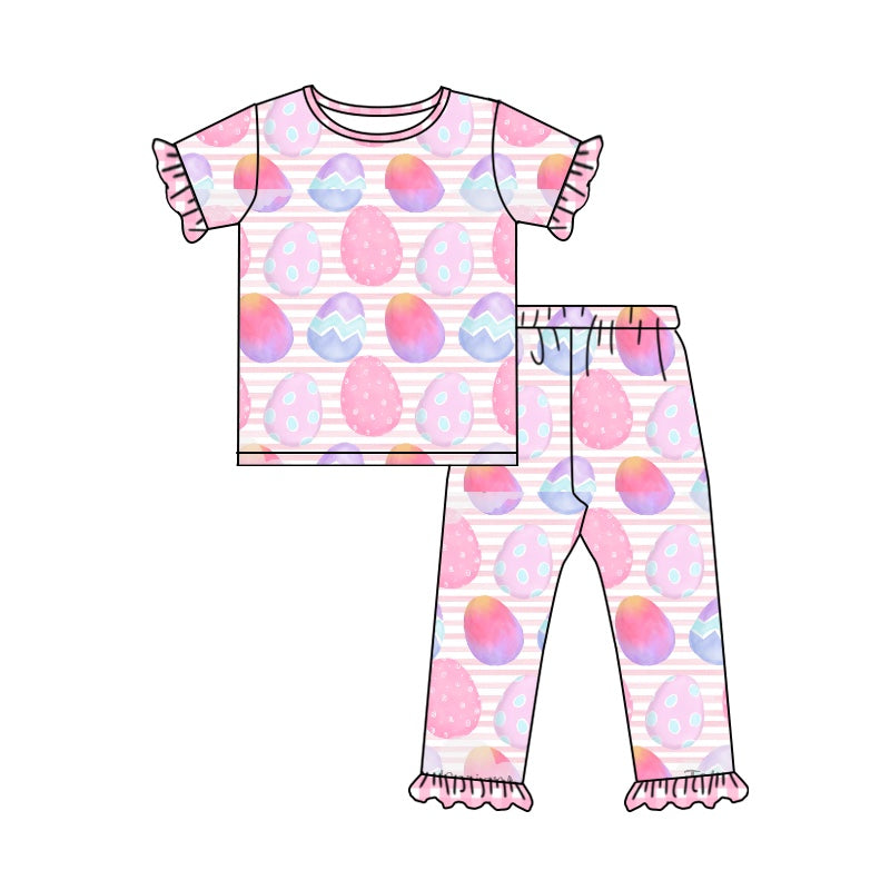 preorder GSPO1106 Easter egg pink short sleeve pants girls set