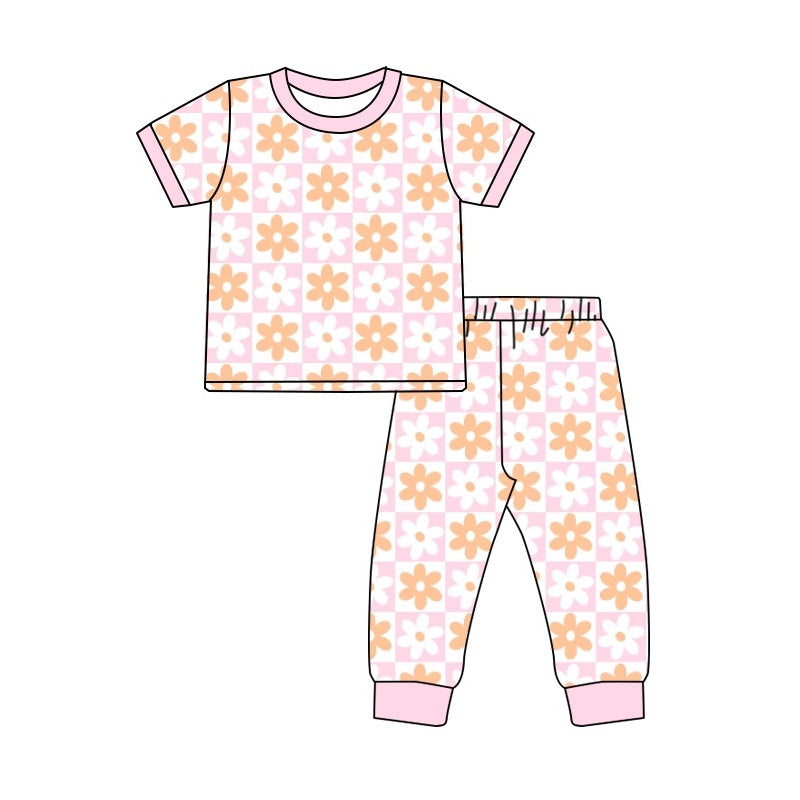 preorder GSPO1117 Flowers pink short sleeve pants girls pajamas