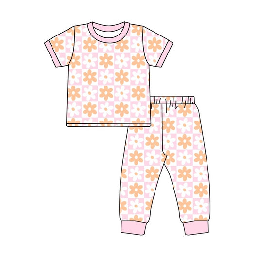 preorder GSPO1117 Flowers pink short sleeve pants girls pajamas