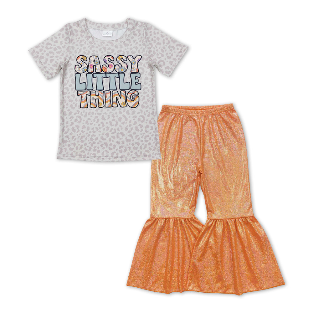 GSPO1148 Sassy little thing leopard short sleeve orange disco pants girls set