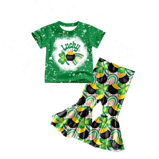 preorder GSPO1204 Stain Patrick Lucky Green Short Sleeve Rainbow Pants Girls Set