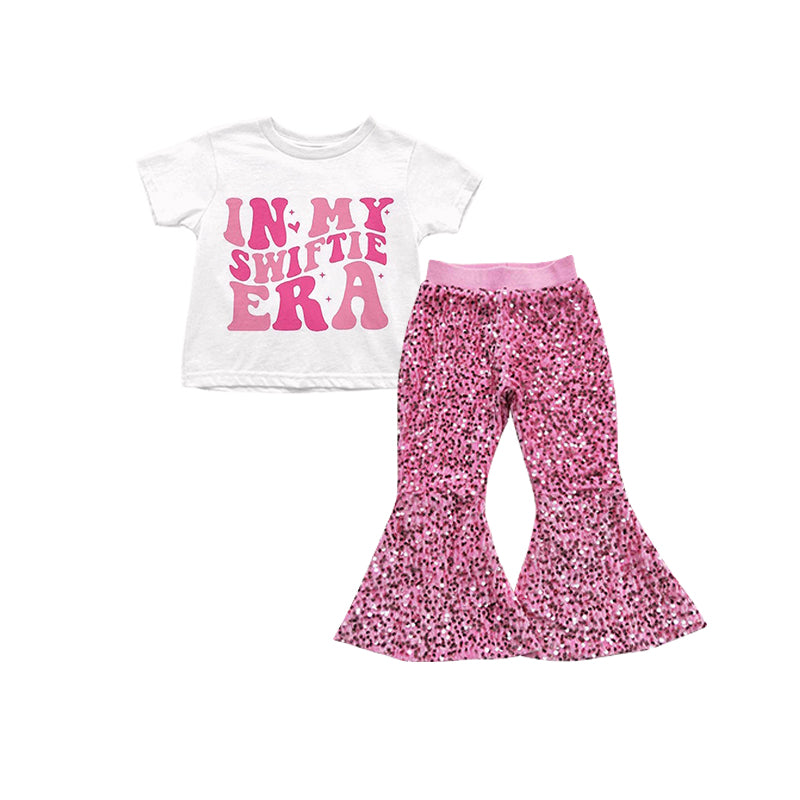 preorder GSPO1259 In My Era Short Sleeve Hot Pink Sequin Pants Girls Set