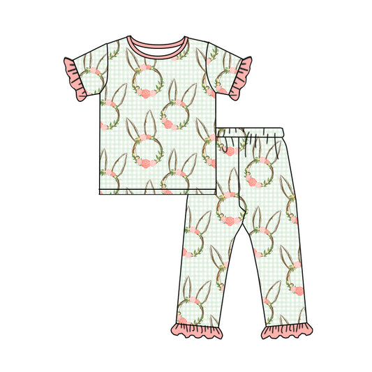 preorder GSPO1269 Easter Rabbit Flowers Short Sleeve Pants Girls Pajamas