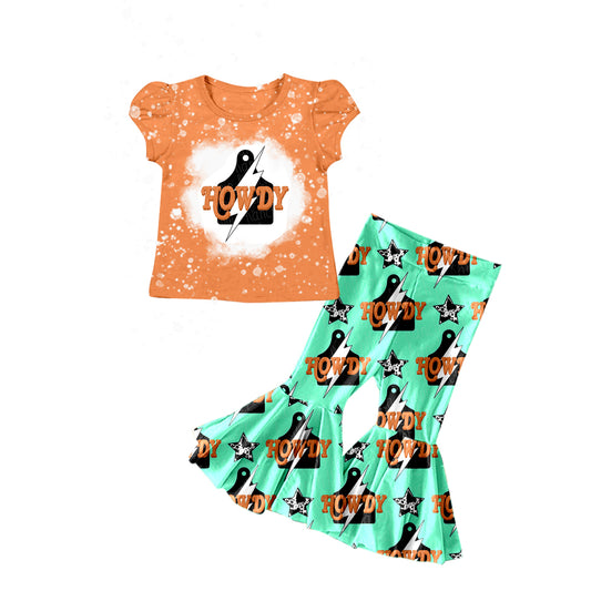 preorder GSPO1284 Howdy Orange Short Sleeve Blue Pants Girls Set