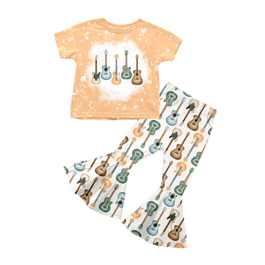 preorder GSPO1304 Guitar Orange Short Sleeve Pants Girls Set