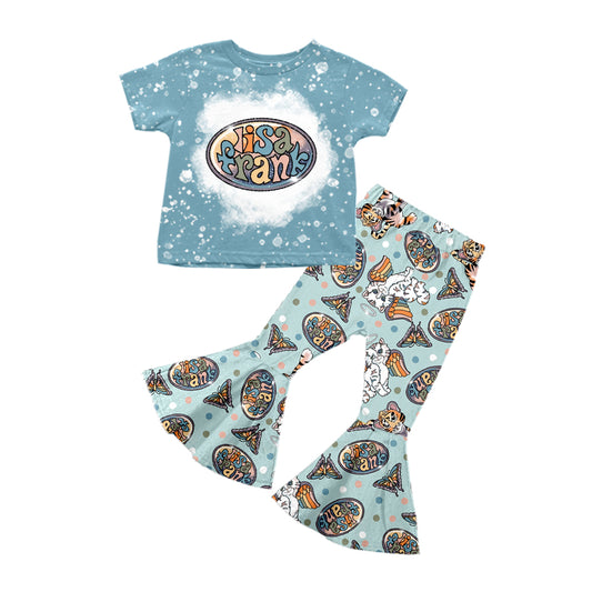 preorder GSPO1368 LI Cartoon Cat Blue Short Sleeve Pants Girls Set
