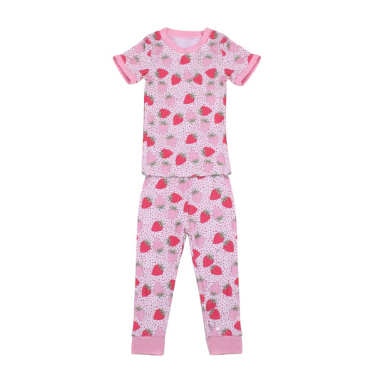 Preorder GSPO137 Strawberry red dot short sleeve pants girls pajamas