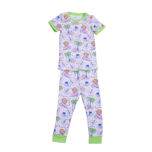 Preorder GSPO138  Holiday Sun whale blue short sleeve pants girls pajamas